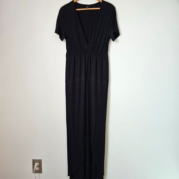 EUC SHEIN SXY BLACK DEEP V NECK TULIP STYLE MAXI DRESS SIZE L - Picture 2 of 15